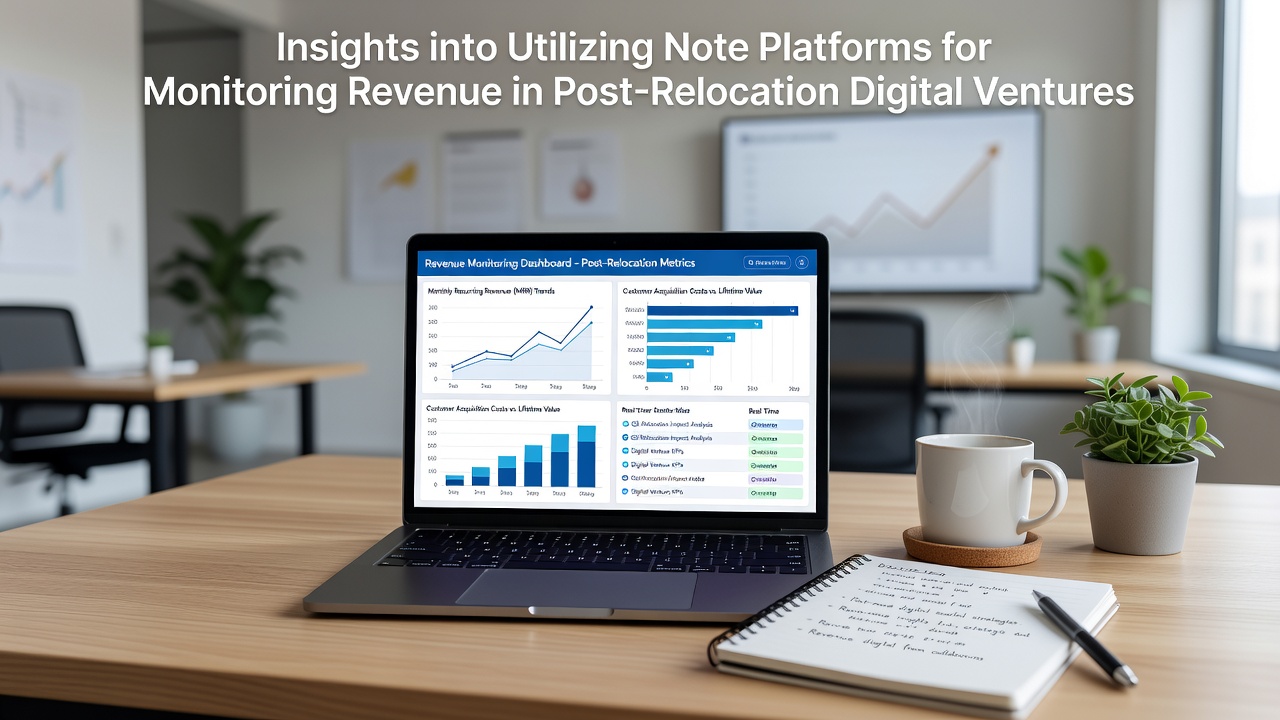 Team members reviewing revenue notes on a collaborative note platform after business relocation